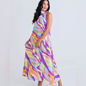 NWOT Karlie Groovy Mock Halter Maxi Dress